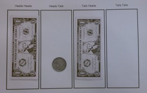 Game board with bets on 2 different outcomes