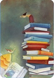 Pile of books Dixit card