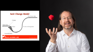 Chris Sims next to a picture of the Satir Change Model
